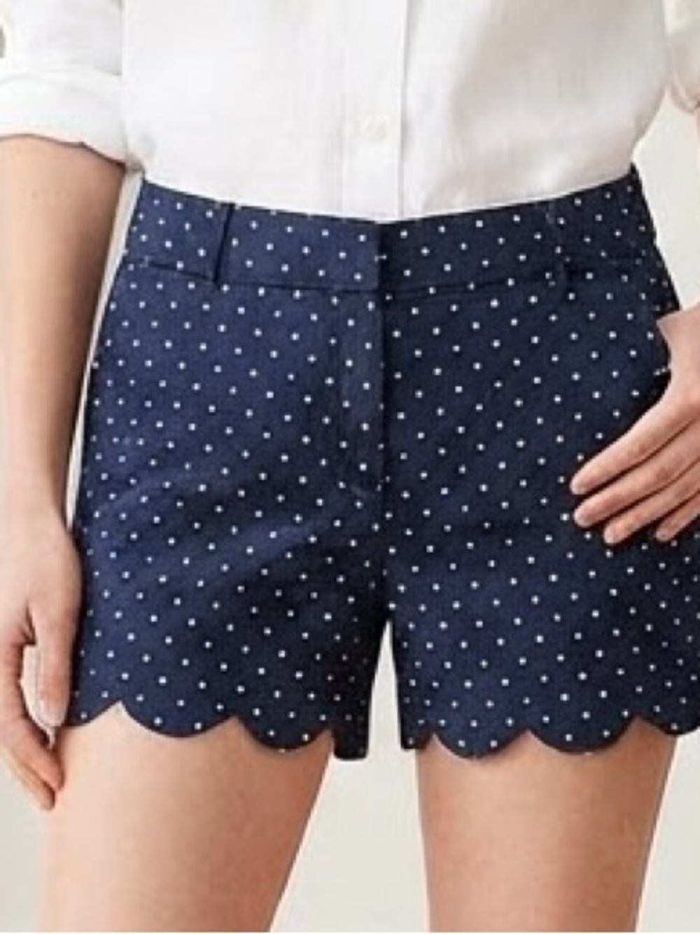 J. Crew Navy Polka Dot Scalloped Hem Shorts